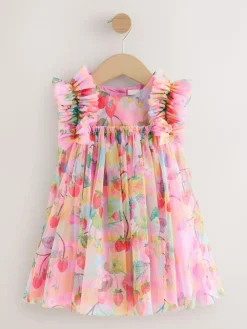 Next Ruffle Shoulder Mesh Dress (3mths-7yrs) Pink