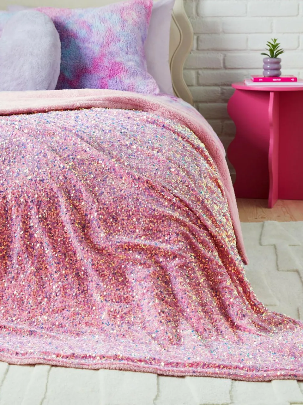 Next Pink Sequin Super Soft Fleece Throw Blanket