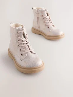 Next Wide Fit (G) Lace-Up Ankle Boots Pink Shimmer