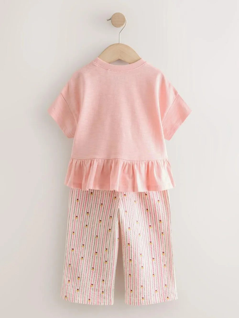 Next Pink Short Sleeve Peplum T-Shirt and Wide Leg Trousers Set (3mths-7yrs)^ Newborn Clothing|Baby Girls