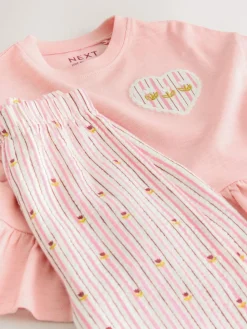 Next Pink Short Sleeve Peplum T-Shirt and Wide Leg Trousers Set (3mths-7yrs)^ Newborn Clothing|Baby Girls