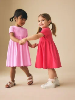 Sale Next Pink Short Sleeve Ribbed Dresses 2 Pack (3mths-7yrs)