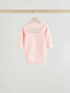 Sale Next 3 Pack Long Sleeve Baby Bodysuits Pink Slogan