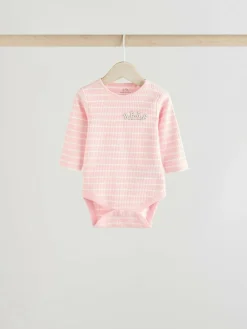 Sale Next 3 Pack Long Sleeve Baby Bodysuits Pink Slogan