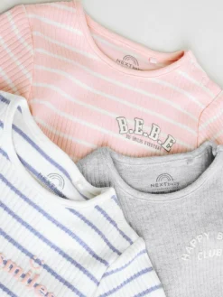 Sale Next 3 Pack Long Sleeve Baby Bodysuits Pink Slogan