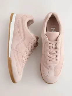 Hot Next Pink Suede Leather Stitch Panel Detail Lace Up Trainers