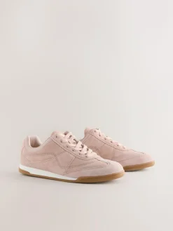 Hot Next Pink Suede Leather Stitch Panel Detail Lace Up Trainers