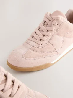 Hot Next Pink Suede Leather Stitch Panel Detail Lace Up Trainers