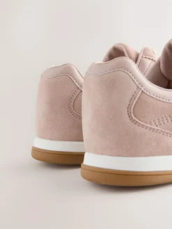 Hot Next Pink Suede Leather Stitch Panel Detail Lace Up Trainers