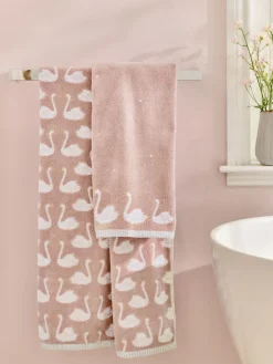 Next Pink Swan 100% Cotton Towel^ Towels & Bathmats