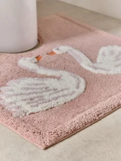 Outlet Next Pink Swan Print 100% Cotton Pedestal Mat