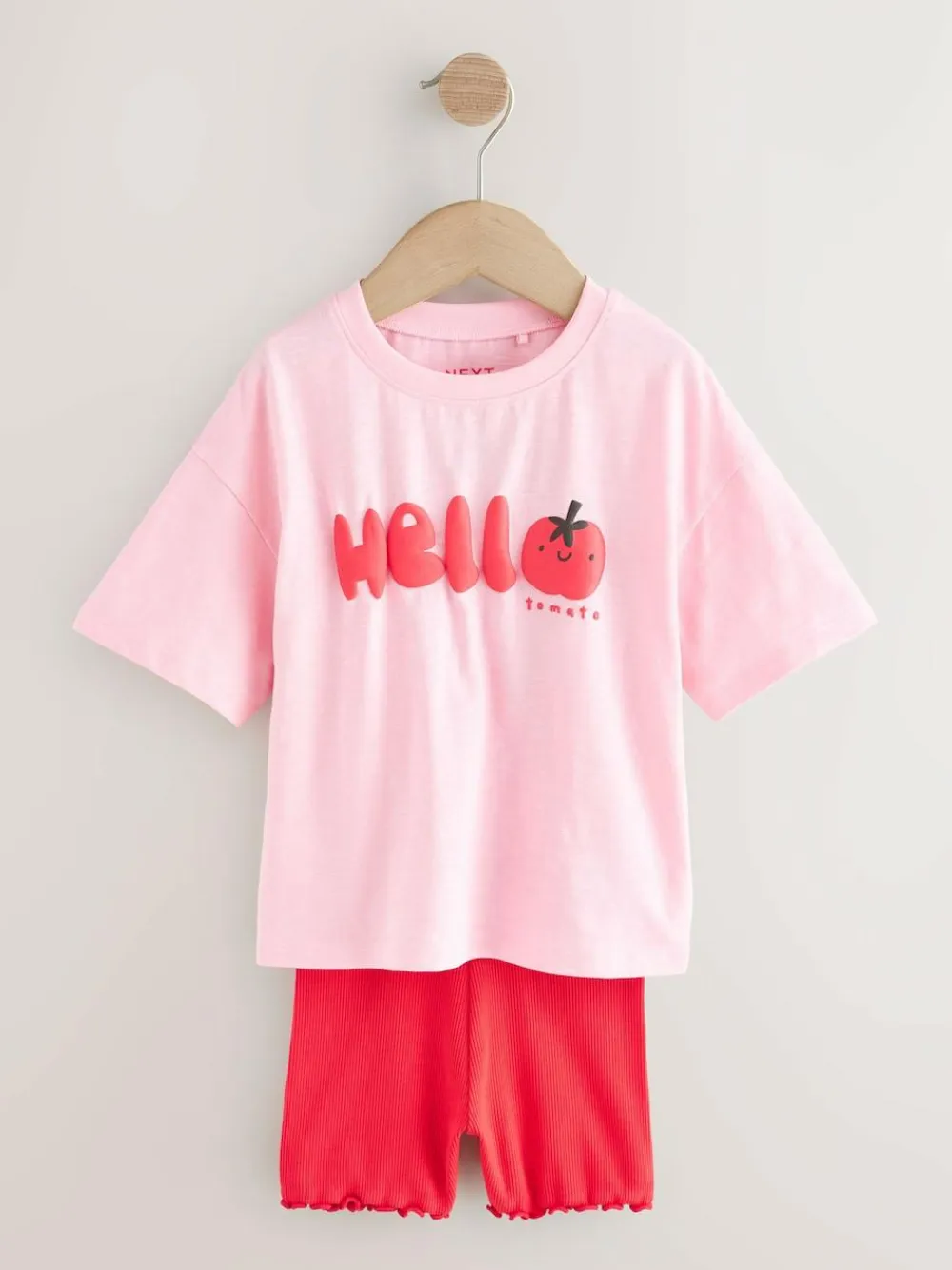 Online Next Short Sleeve T-Shirt and Cycle Shorts Set (3mths-7yrs) Pink Tomato Character