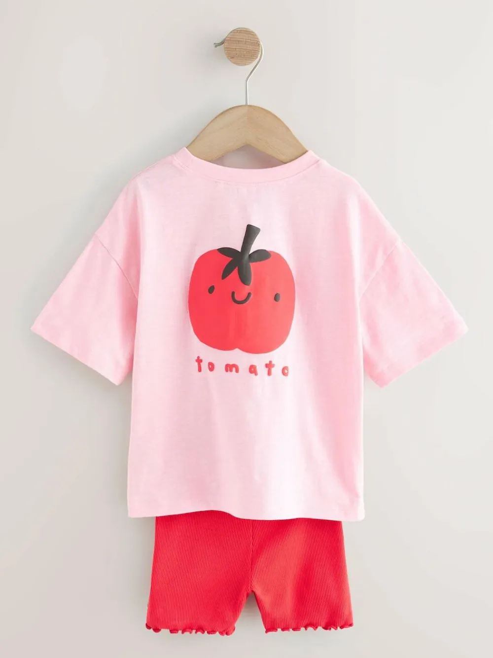 Online Next Short Sleeve T-Shirt and Cycle Shorts Set (3mths-7yrs) Pink Tomato Character