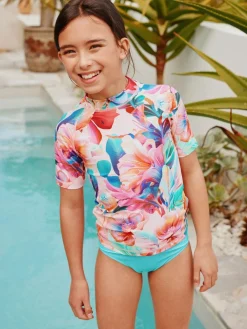 Next Pink Tropical Short Sleeve Sunsafe Rash Vest And Pant Swim Set (3-16yrs)^ Swimwear