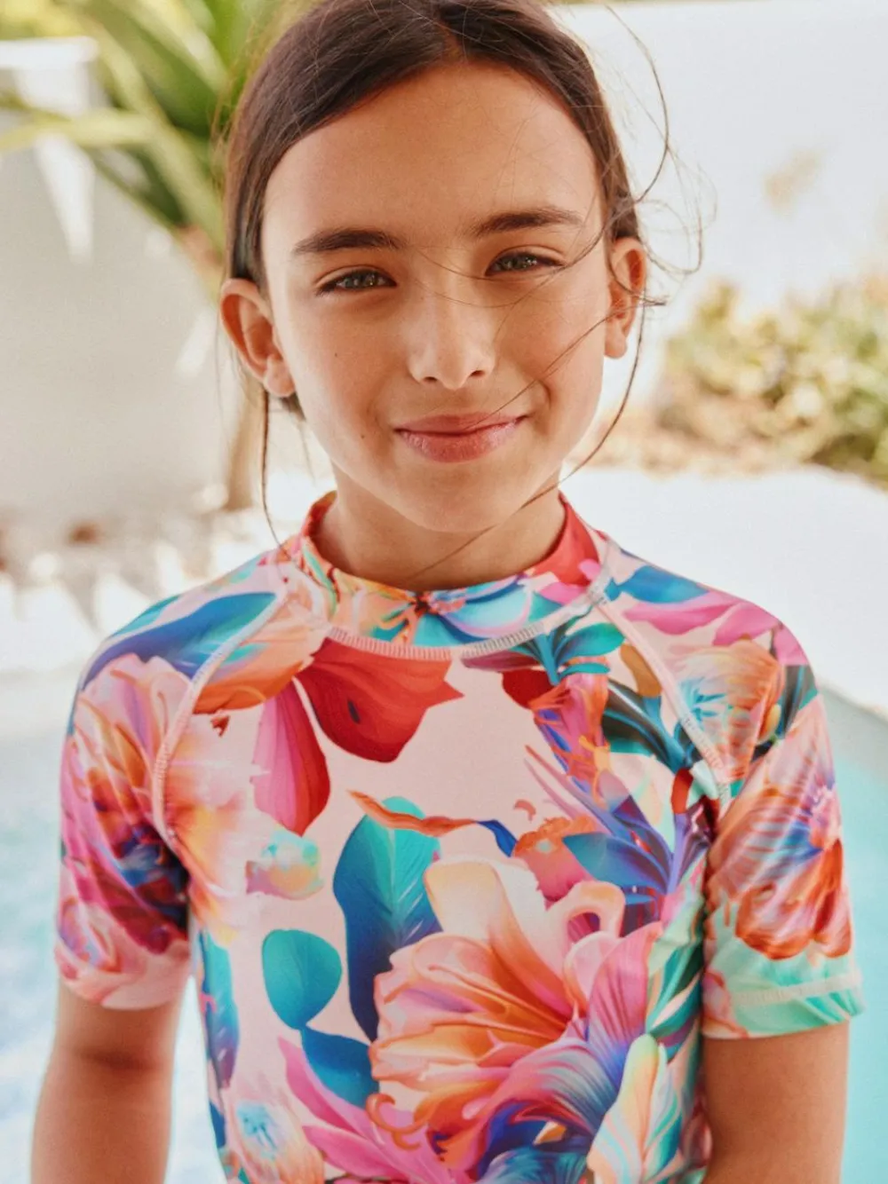 Next Pink Tropical Short Sleeve Sunsafe Rash Vest And Pant Swim Set (3-16yrs)^ Swimwear