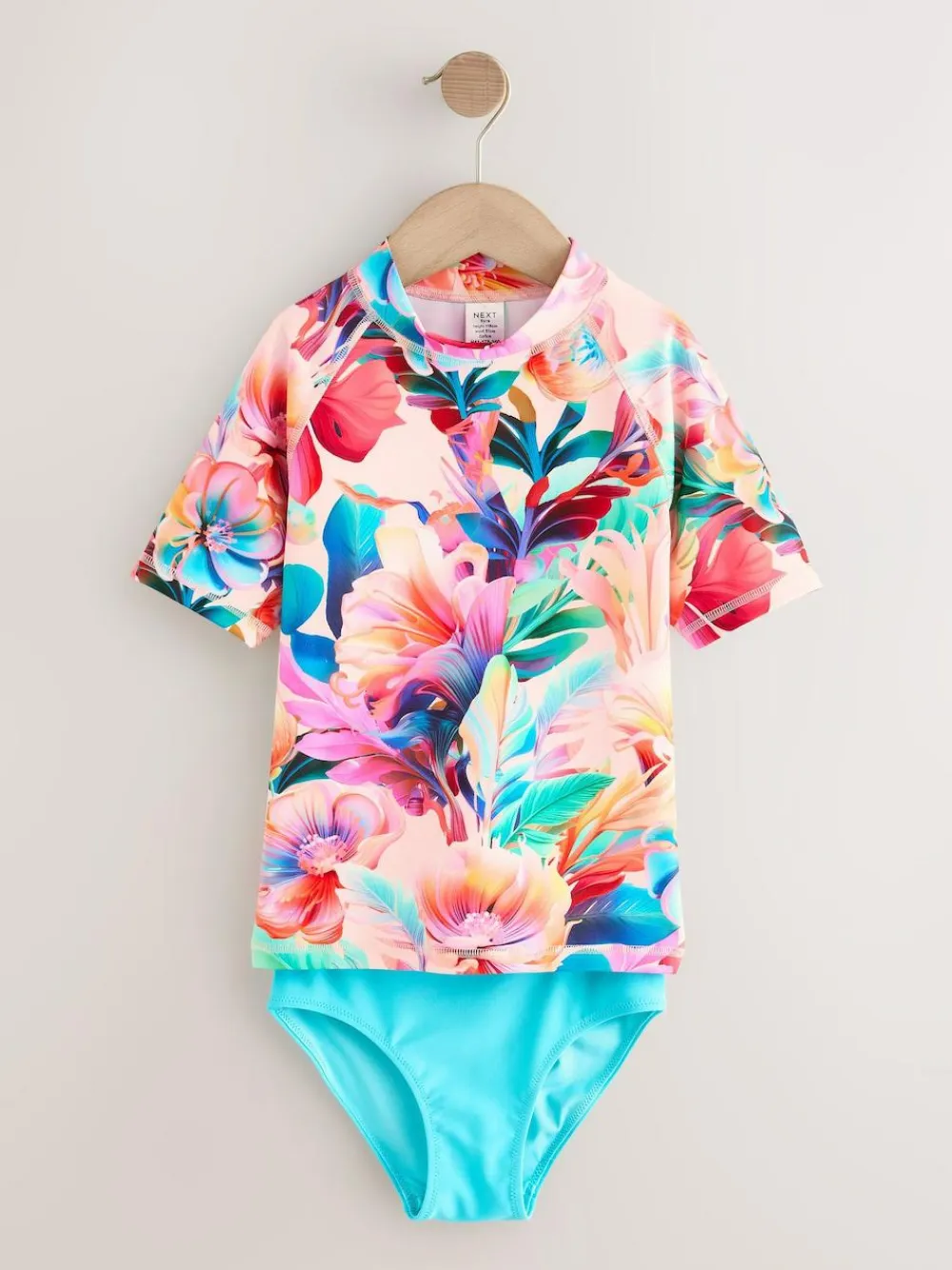 Next Pink Tropical Short Sleeve Sunsafe Rash Vest And Pant Swim Set (3-16yrs)^ Swimwear