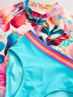 Next Pink Tropical Short Sleeve Sunsafe Rash Vest And Pant Swim Set (3-16yrs)^ Swimwear