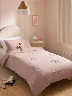 New Next Pink Tufted Bows Cotton Duvet Cover and Pillowcase Set