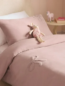 New Next Pink Tufted Bows Cotton Duvet Cover and Pillowcase Set