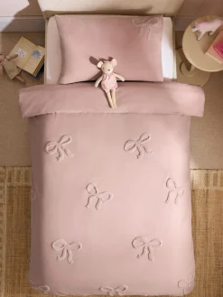 New Next Pink Tufted Bows Cotton Duvet Cover and Pillowcase Set