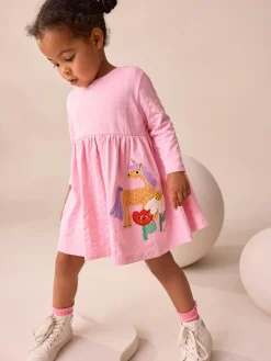 Outlet Next Pink Unicorn Long Sleeve Embellished Dress (3mths-7yrs)