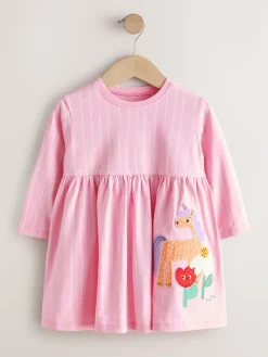 Outlet Next Pink Unicorn Long Sleeve Embellished Dress (3mths-7yrs)