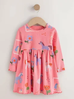 Next Pink Unicorn Long Sleeve Ribbed Dress (3mths-7yrs)^ Baby Winter Clothing|Dresses