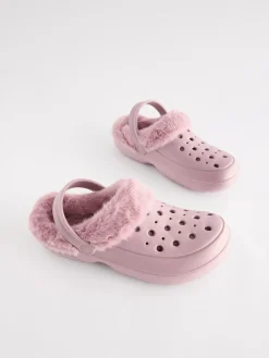 Outlet Next Womens Faux Fur Lined Clogs Slippers Pink