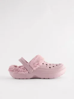 Outlet Next Womens Faux Fur Lined Clogs Slippers Pink
