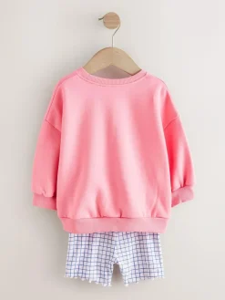Next Pink Zebra Crew Neck Sweatshirt & Shorts Set (3mths-7yrs)^ Sweatshirts & Hoodies|Sets & Coords