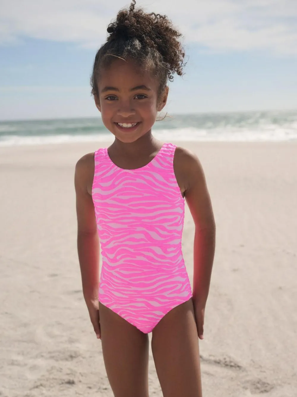 New Next Crinkle Swimsuit (3-16yrs) Pink Zebra