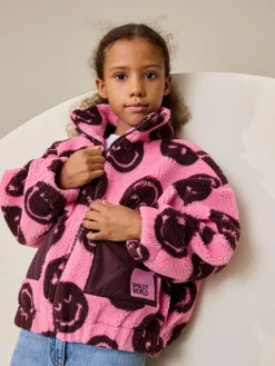 Online Next Zip Up Borg Jacket (3-16yrs) Pink/Berry Smiley