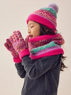 Next Pink/Blue Beanie Gloves And Snood Set (3-13yrs)^ Hats, Gloves & Scarves