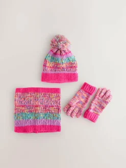 Next Pink/Blue Beanie Gloves And Snood Set (3-13yrs)^ Hats, Gloves & Scarves