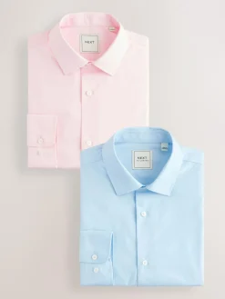 Outlet Next Regular Fit Easy Care Long Sleeve Single Cuff Smart Shirts 2 Pack Pink/Blue