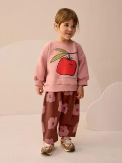 Next Pink/Brown Tomato Sweatshirt and Barrel Leg Joggers Set (3mths-7yrs)^ Baby Girls|Sweatshirts & Hoodies