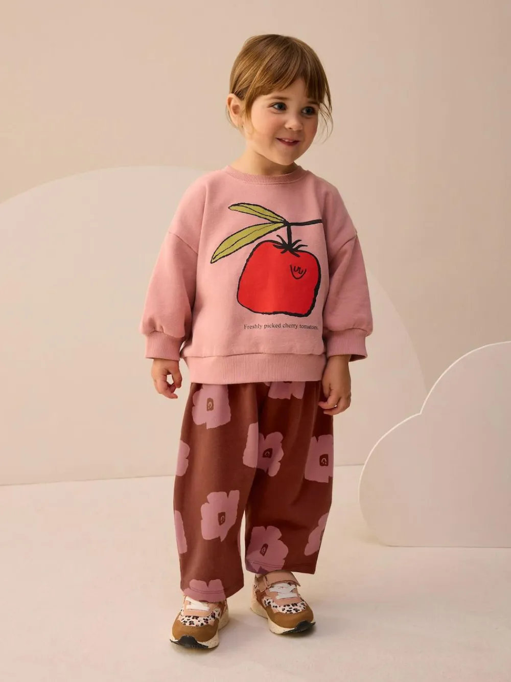 Next Pink/Brown Tomato Sweatshirt and Barrel Leg Joggers Set (3mths-7yrs)^ Baby Girls|Sweatshirts & Hoodies
