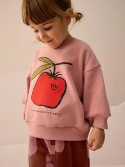 Next Pink/Brown Tomato Sweatshirt and Barrel Leg Joggers Set (3mths-7yrs)^ Baby Girls|Sweatshirts & Hoodies