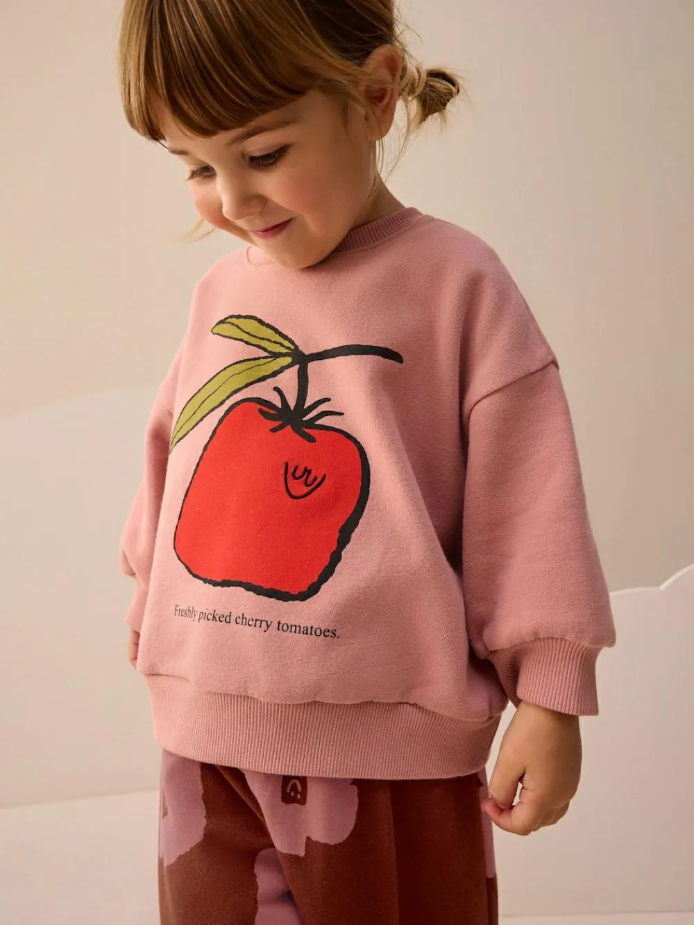 Next Pink/Brown Tomato Sweatshirt and Barrel Leg Joggers Set (3mths-7yrs)^ Baby Girls|Sweatshirts & Hoodies
