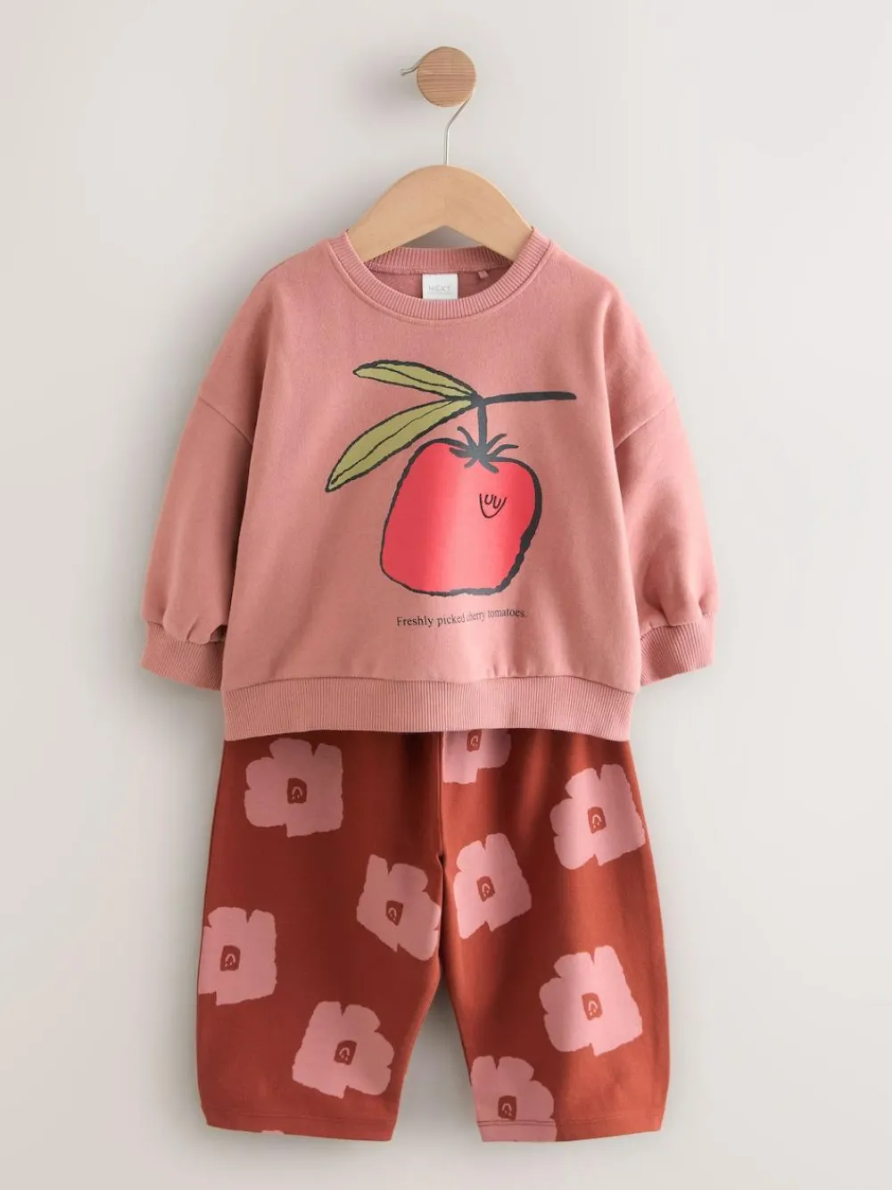 Next Pink/Brown Tomato Sweatshirt and Barrel Leg Joggers Set (3mths-7yrs)^ Baby Girls|Sweatshirts & Hoodies