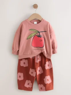 Next Pink/Brown Tomato Sweatshirt and Barrel Leg Joggers Set (3mths-7yrs)^ Baby Girls|Sweatshirts & Hoodies