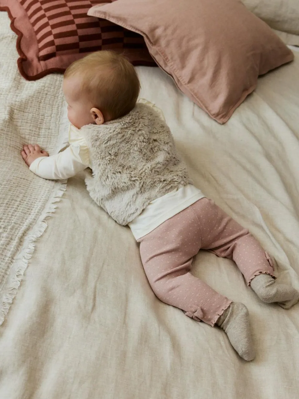 Hot Next Pink/Cream Baby Fur Gilet, Top and Leggings 3 Piece Set (0mths-2yrs)