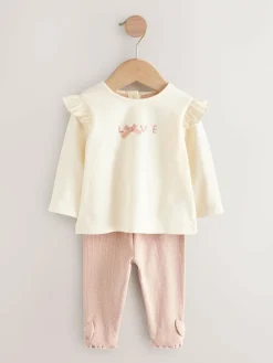 Hot Next Pink/Cream Baby Fur Gilet, Top and Leggings 3 Piece Set (0mths-2yrs)
