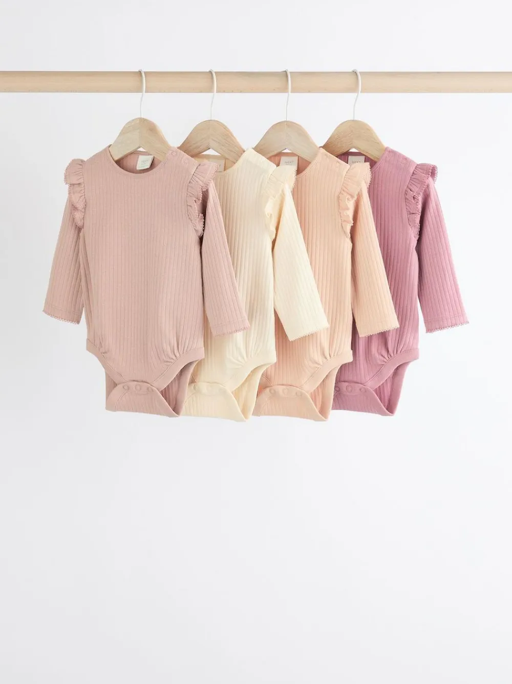 Outlet Next Baby Long Sleeve Frill Bodysuits 4 Pack (0mths-2yrs) Pink/Cream