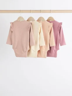 Outlet Next Baby Long Sleeve Frill Bodysuits 4 Pack (0mths-2yrs) Pink/Cream