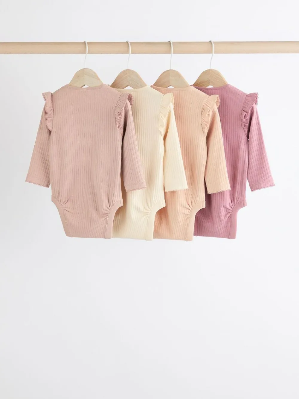 Outlet Next Baby Long Sleeve Frill Bodysuits 4 Pack (0mths-2yrs) Pink/Cream