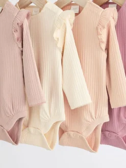 Outlet Next Baby Long Sleeve Frill Bodysuits 4 Pack (0mths-2yrs) Pink/Cream