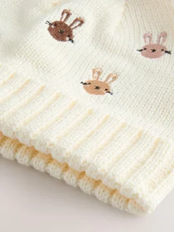 Best Next Pink/Cream Embroidered Bunny Character Pom Knitted Hat (0mths-2yrs)