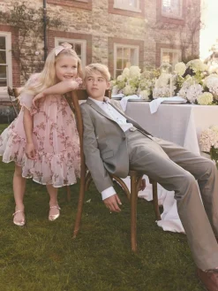 Discount Next Pink/Gold Embroidered Sequin Long Sleeve Mesh Occasion Dress (4-14yrs)