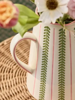 New Next Pink/Green Ceramic Striped Jug Vase